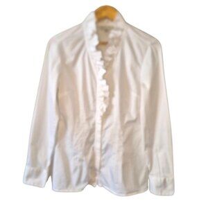 Banana Republic White Cotton Ruffle Button Front Blouse Size 8
